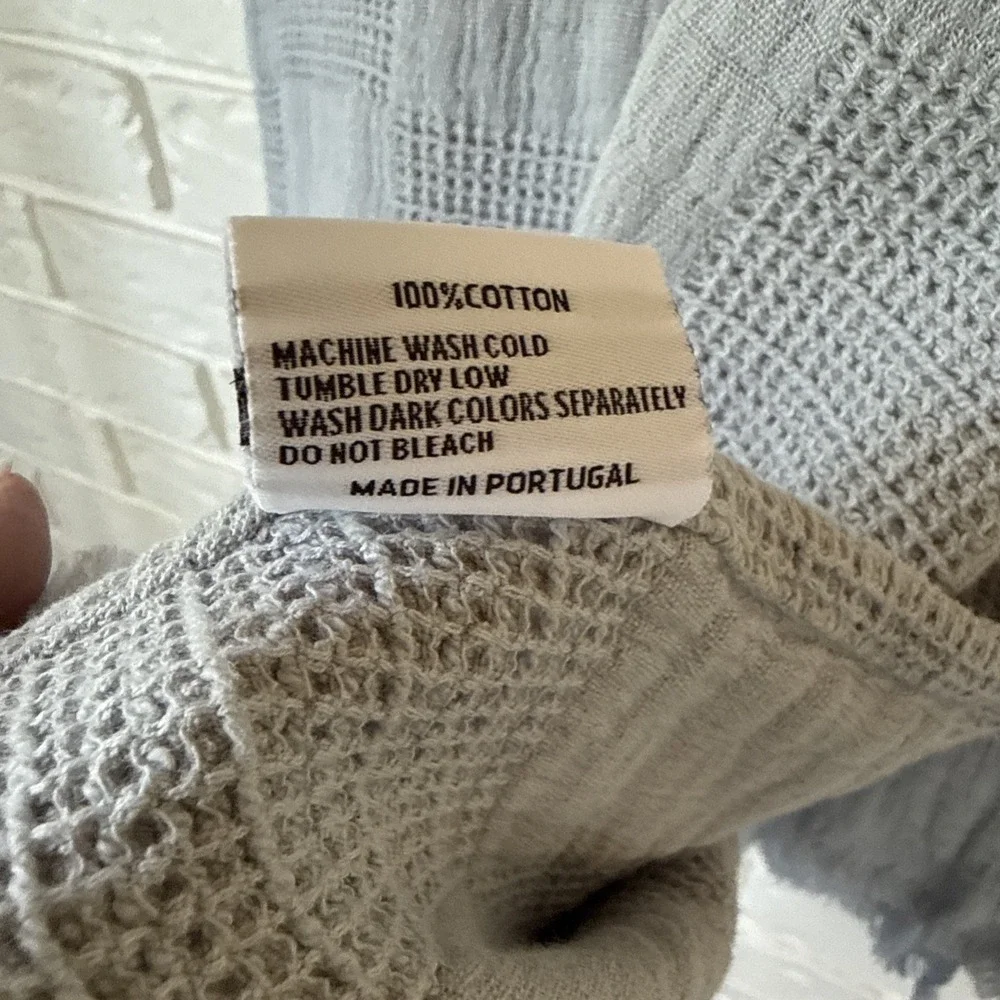 PISCATEXTIL Blue Matelasse Cotton Throw Blanket, 50x70, Made In Portugal
